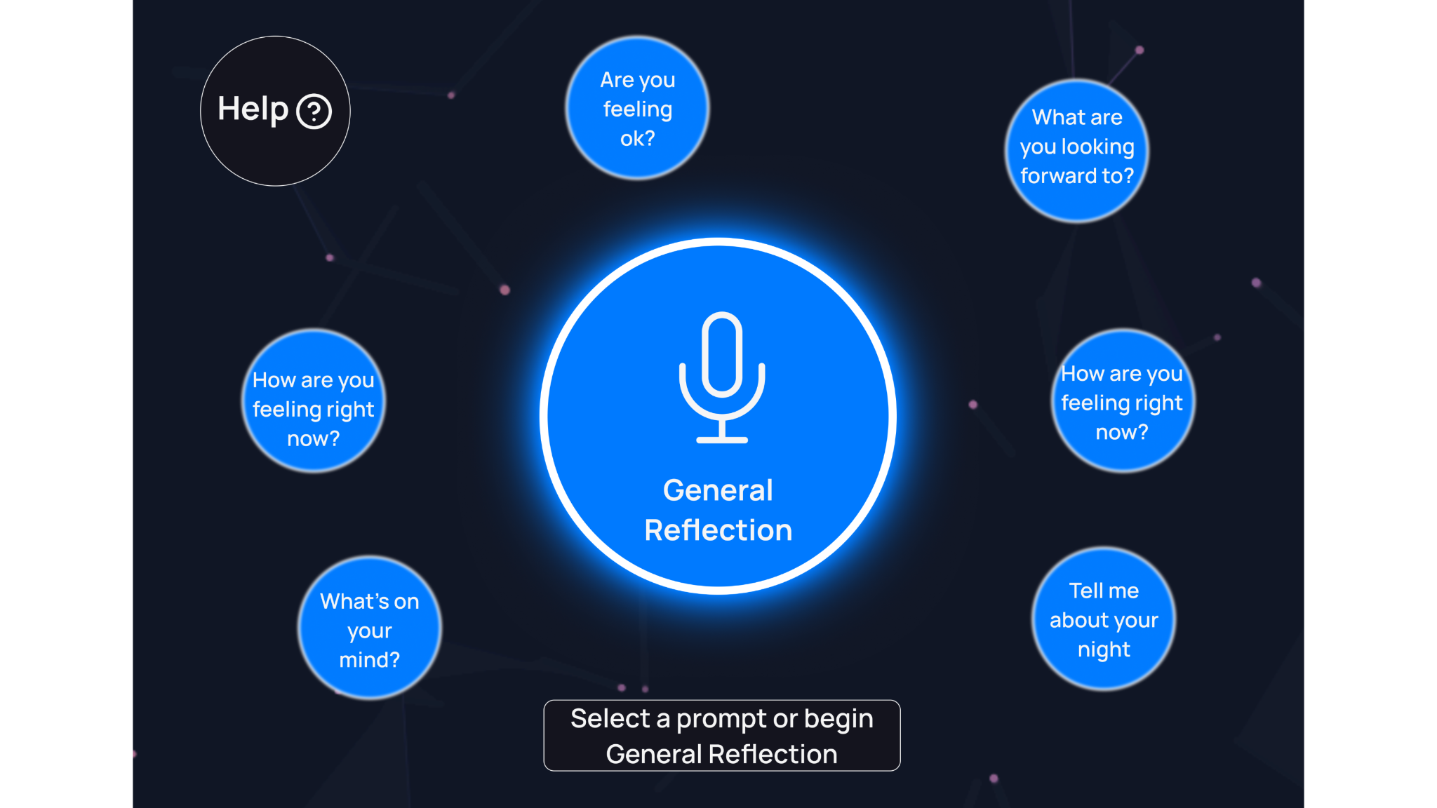 Reflection prompt screen with microphone and prompt bubbles