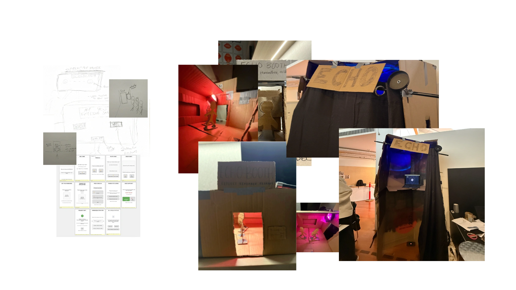 Low-fi screens and cardboard booth prototyping