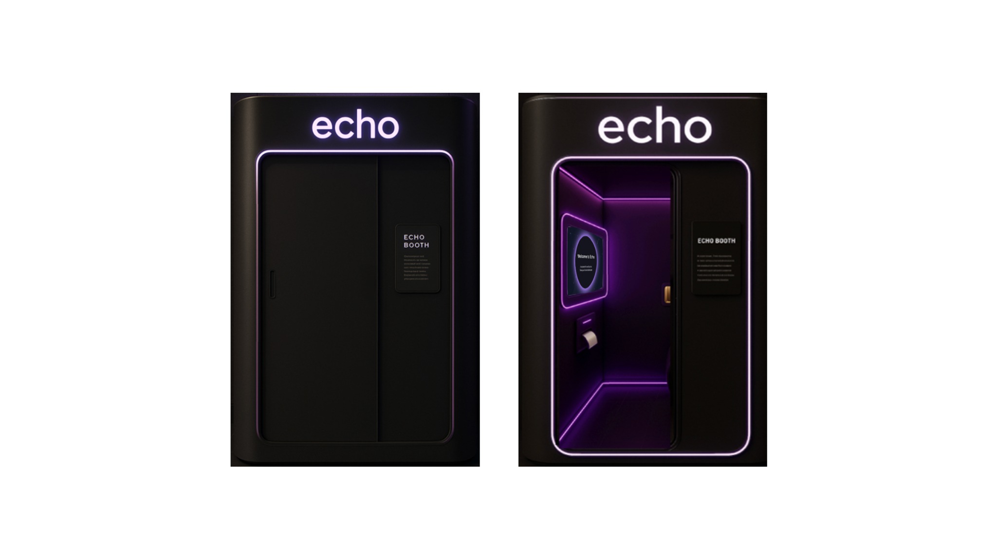 Echo Booth — matte black exterior with purple-lit interior