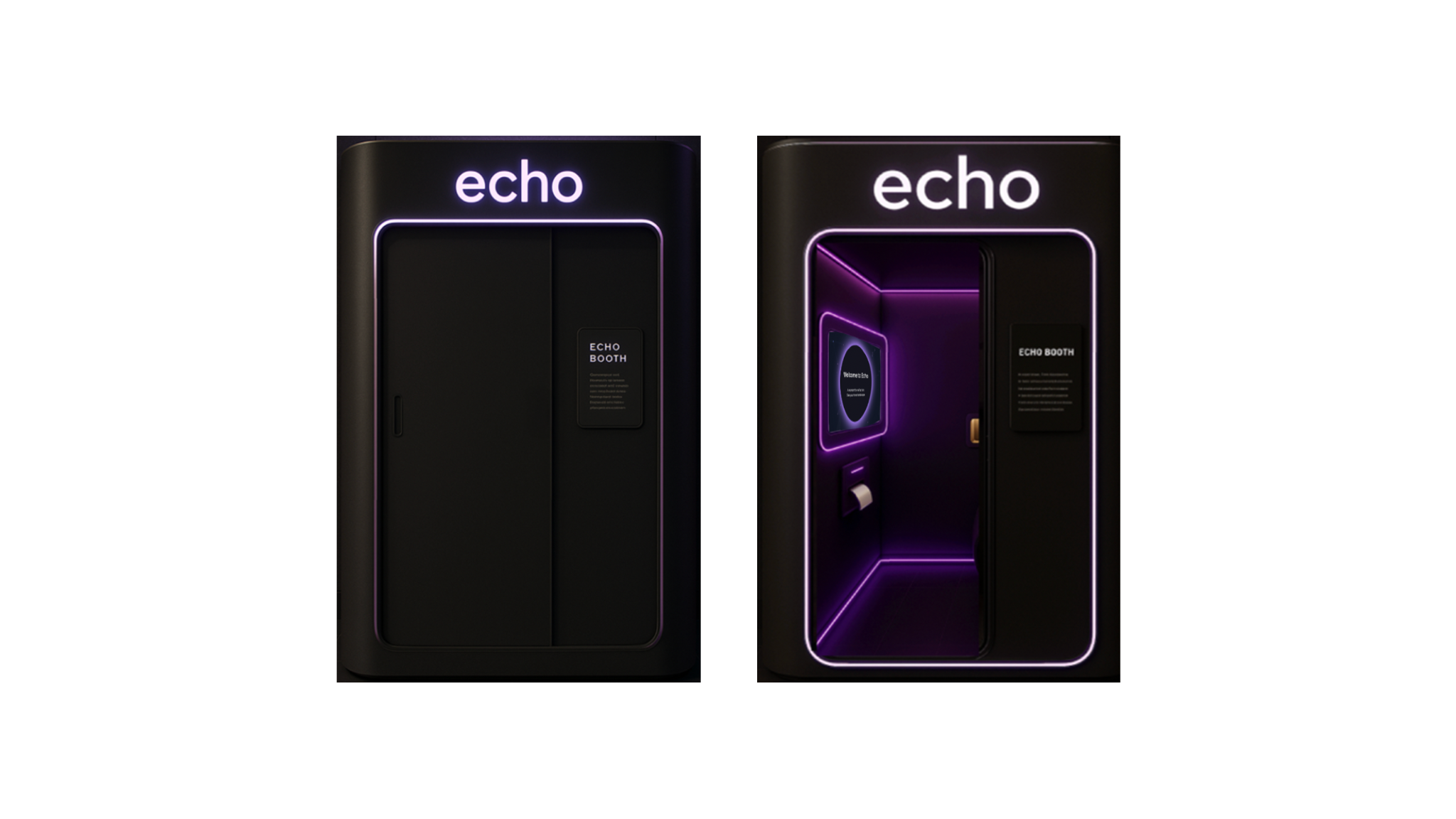 Echo Booth render — closed and open