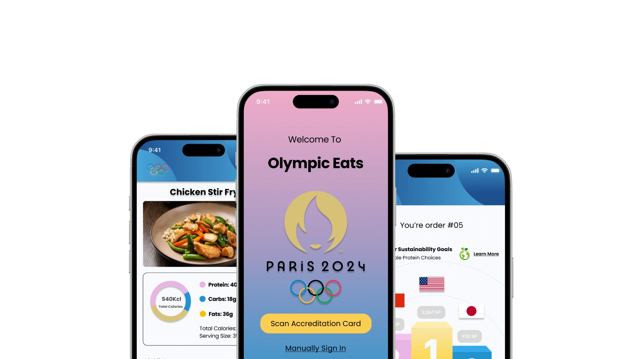 Olympic Eats app screens