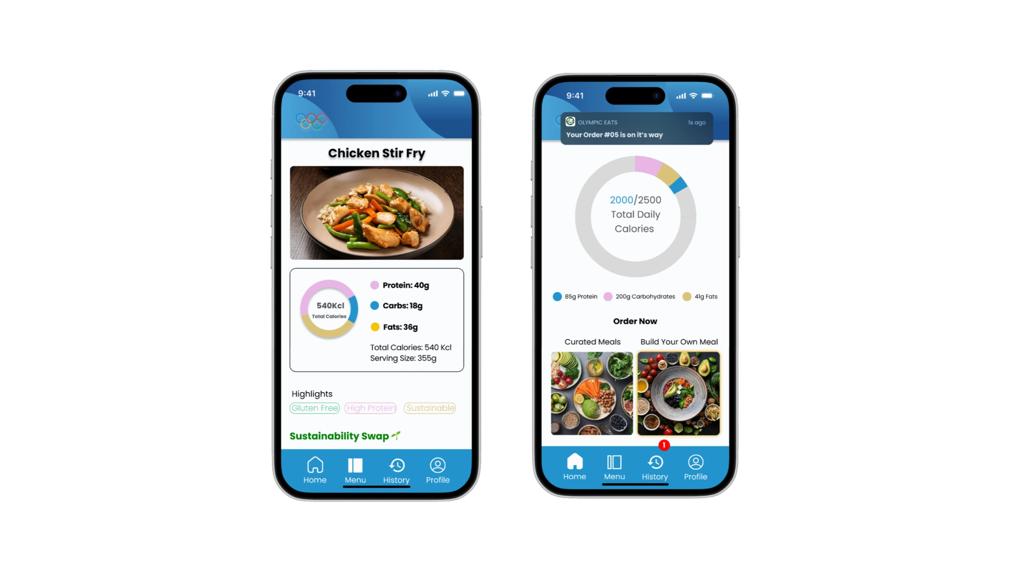 Meal browsing and macronutrient tracking screens