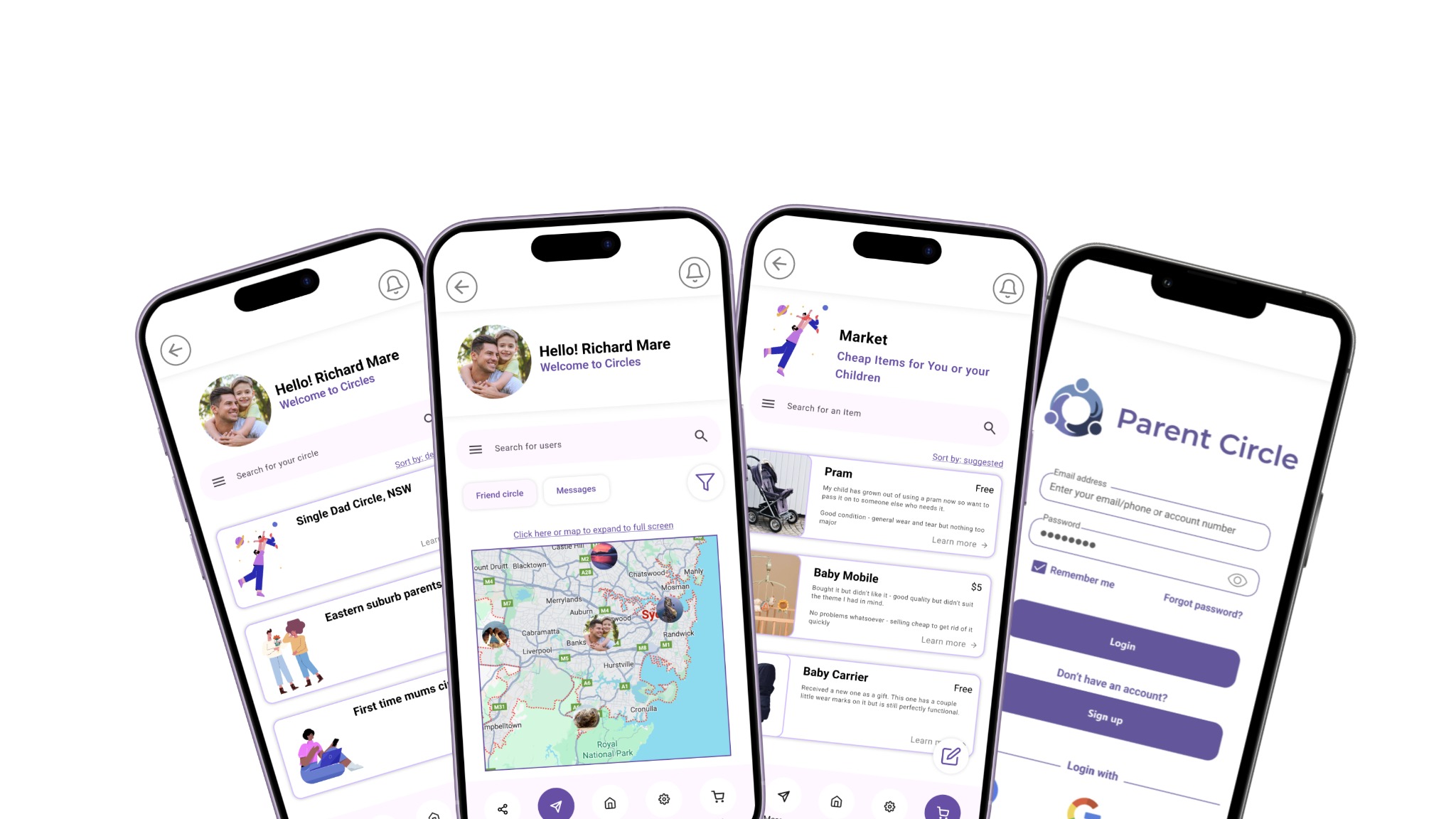 Parent Circle app screens