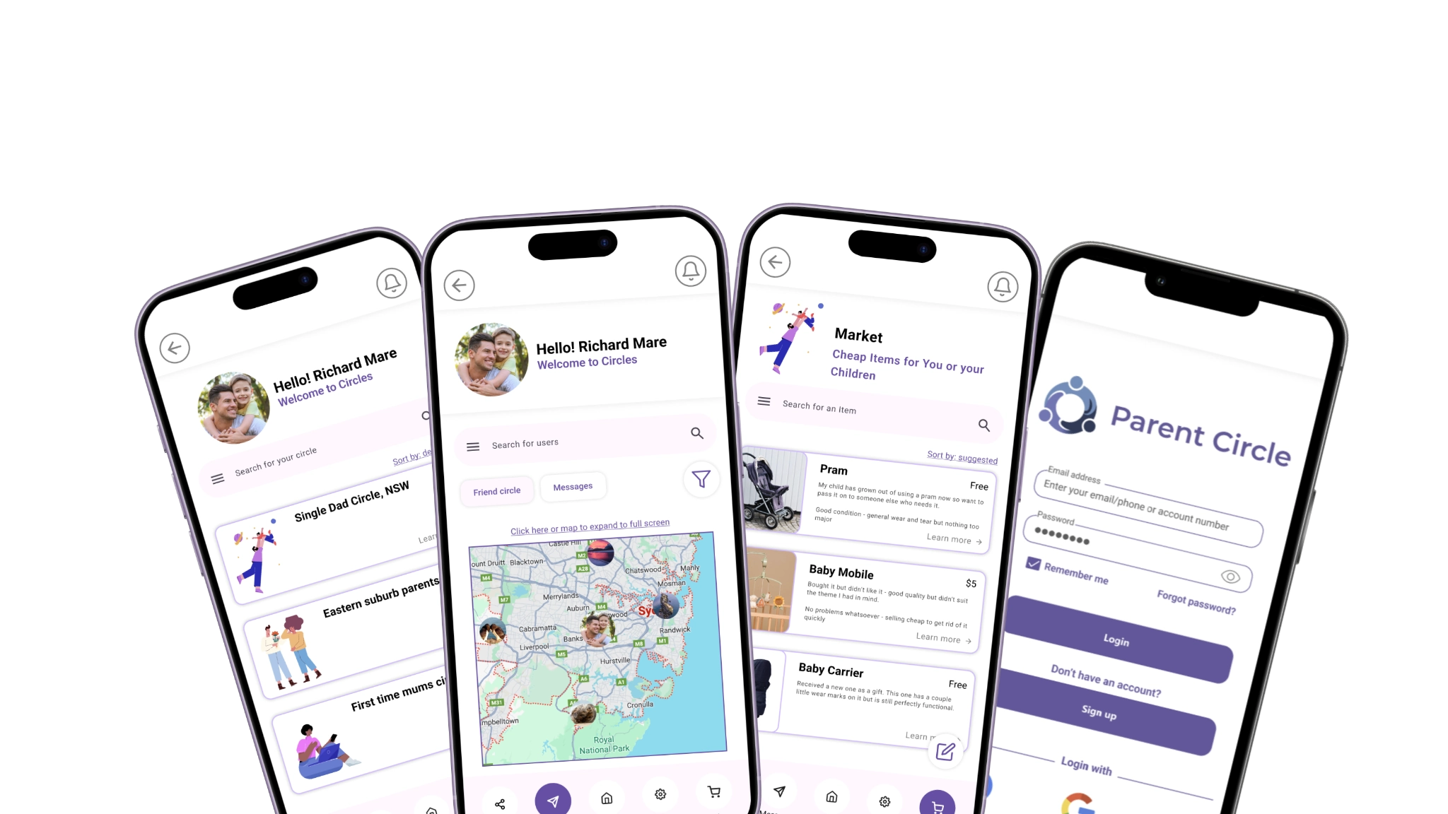Parent Circle app screens